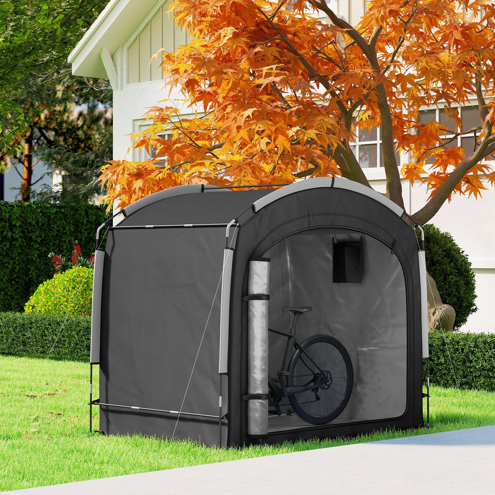 Tente abri vélo portable tissu Oxford rangement extérieur imperméable 3-4 vélos 220x150cm noir - ComfortXL Outdoor Living - Image 4