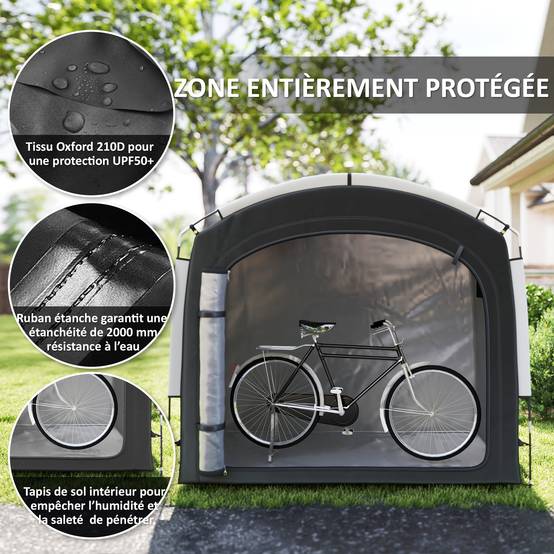 Tente abri vélo portable tissu Oxford rangement extérieur imperméable 3-4 vélos 220x150cm noir - ComfortXL Outdoor Living - Image 7