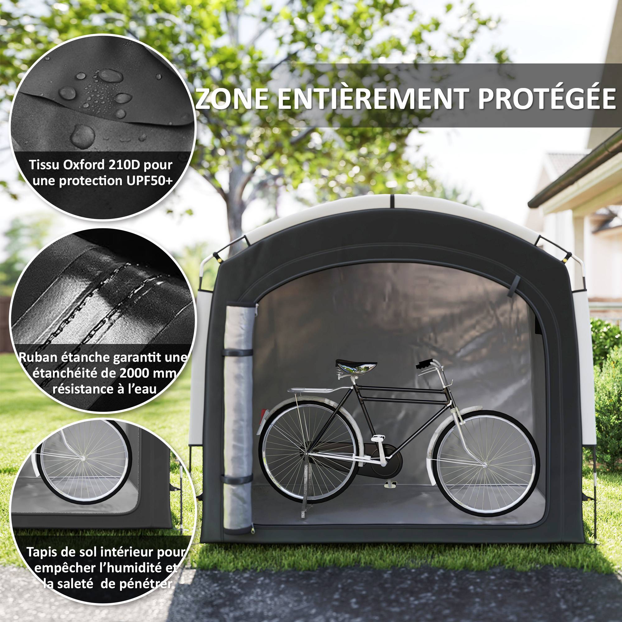 Tente abri vélo portable tissu Oxford rangement extérieur imperméable 3-4 vélos 220x150cm noir - ComfortXL Outdoor Living - Image 7