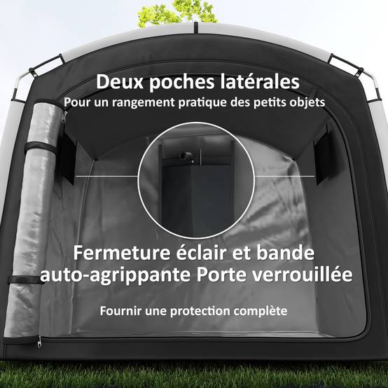 Tente abri vélo portable tissu Oxford rangement extérieur imperméable 3-4 vélos 220x150cm noir - ComfortXL Outdoor Living - Image 8