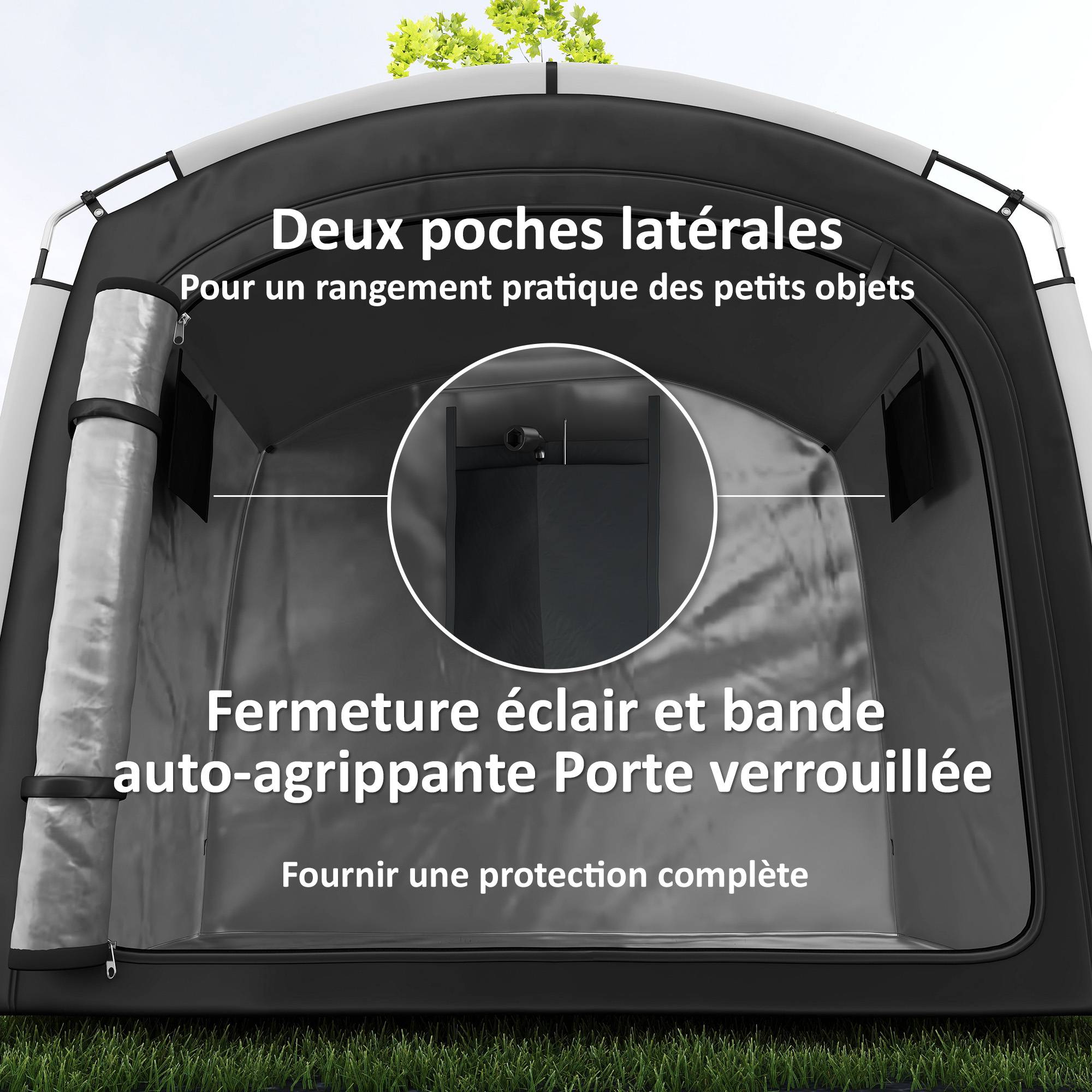 Tente abri vélo portable tissu Oxford rangement extérieur imperméable 3-4 vélos 220x150cm noir - ComfortXL Outdoor Living - Image 8