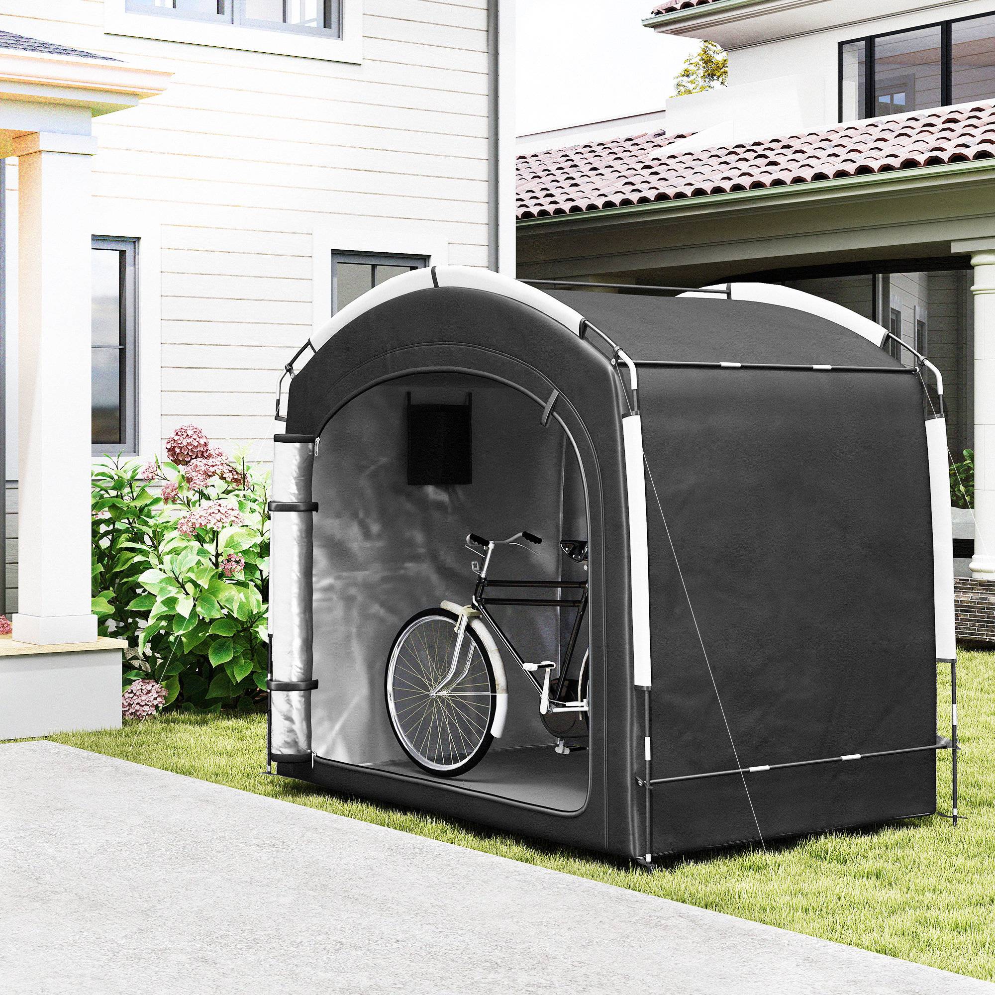 Tente abri vélo portable tissu Oxford rangement extérieur imperméable 3-4 vélos 220x150cm noir - ComfortXL Outdoor Living - Image 3