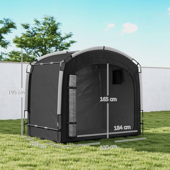 Tente abri vélo portable tissu Oxford rangement extérieur imperméable 3-4 vélos 220x150cm noir - ComfortXL Outdoor Living - Image 5