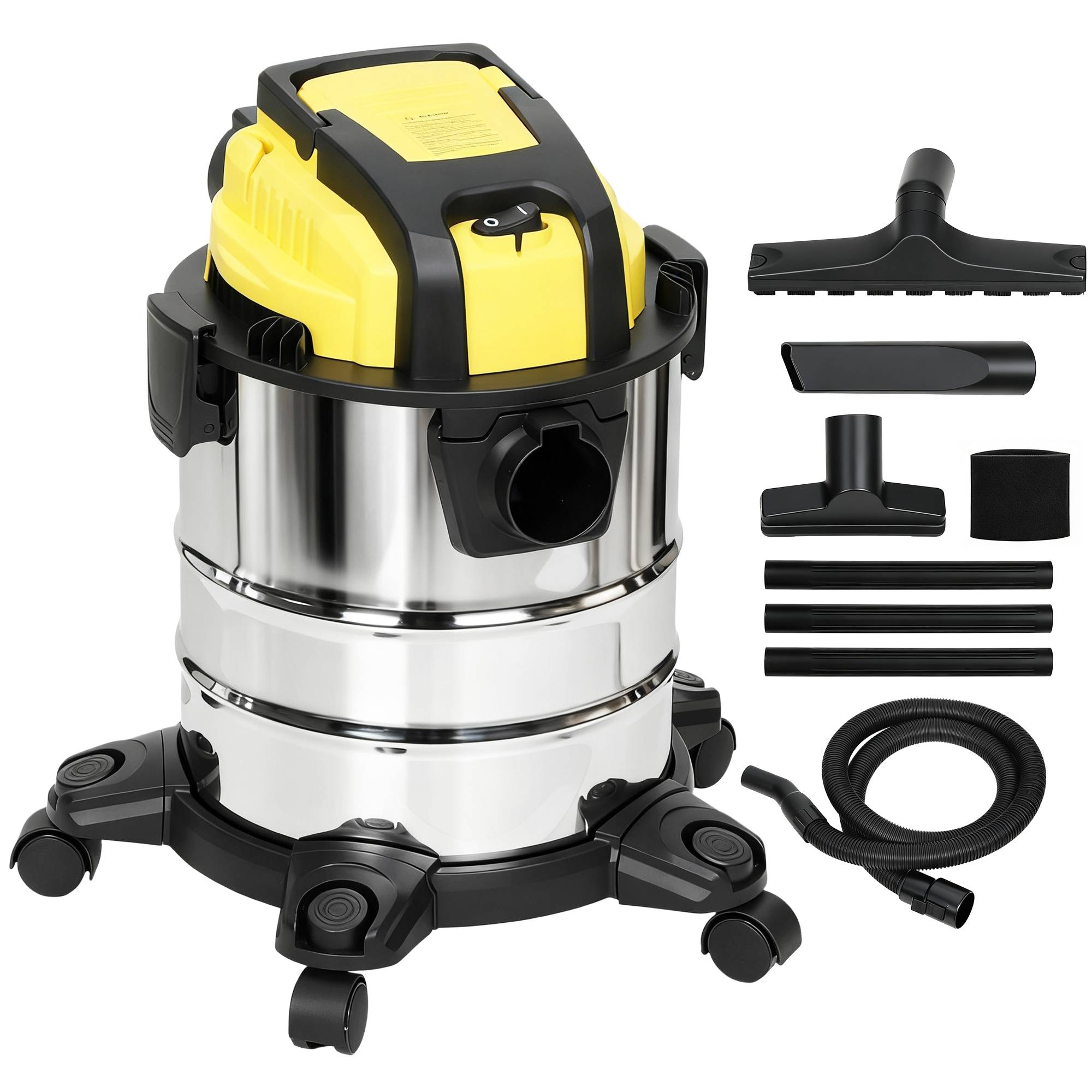 Aspirateur sec et humide 3-en-1 1200W fonction souffleur, tuyau 2m, réservoir inox 20L, jaune - Image 1