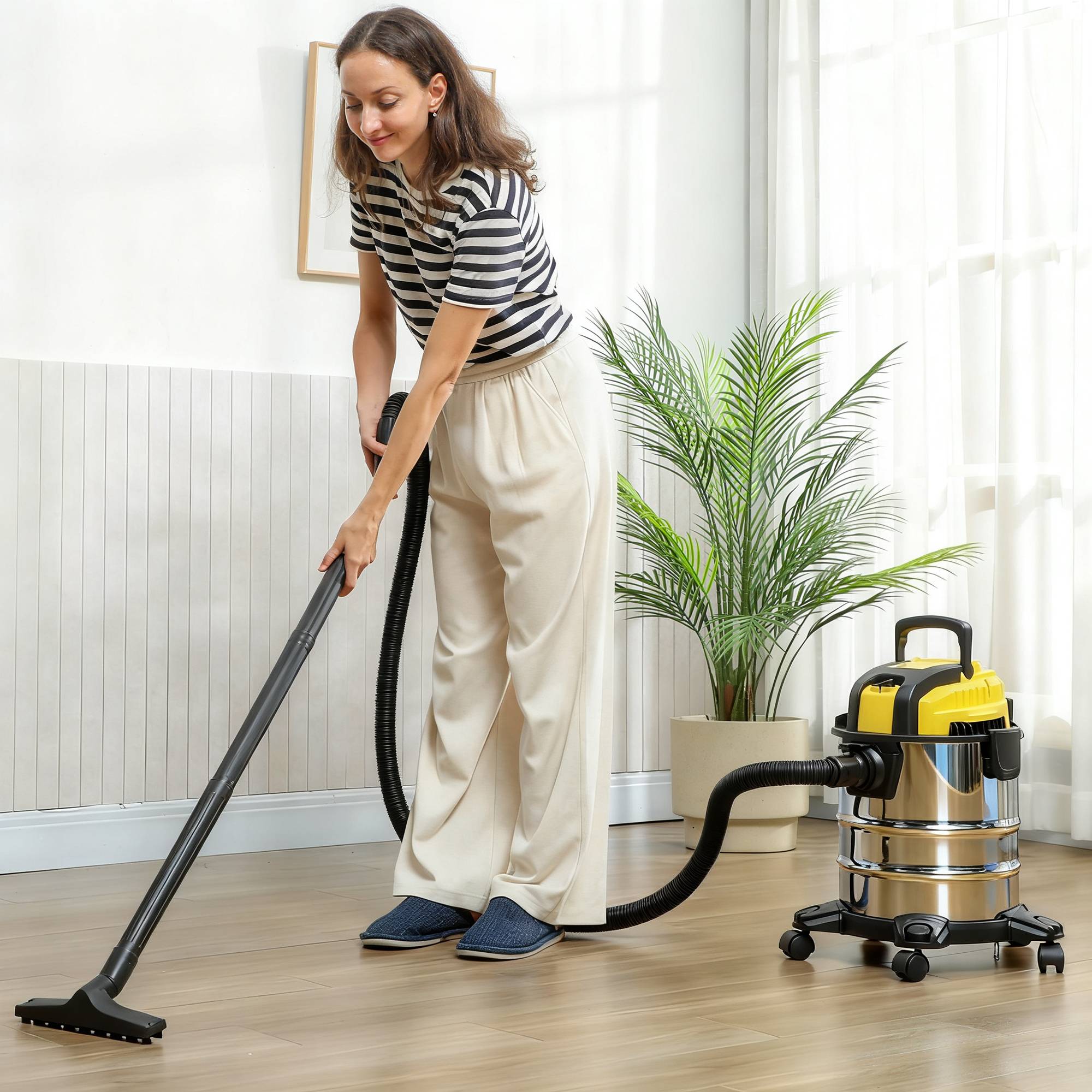 Aspirateur sec et humide 3-en-1 1200W fonction souffleur, tuyau 2m, réservoir inox 20L, jaune - Image 3