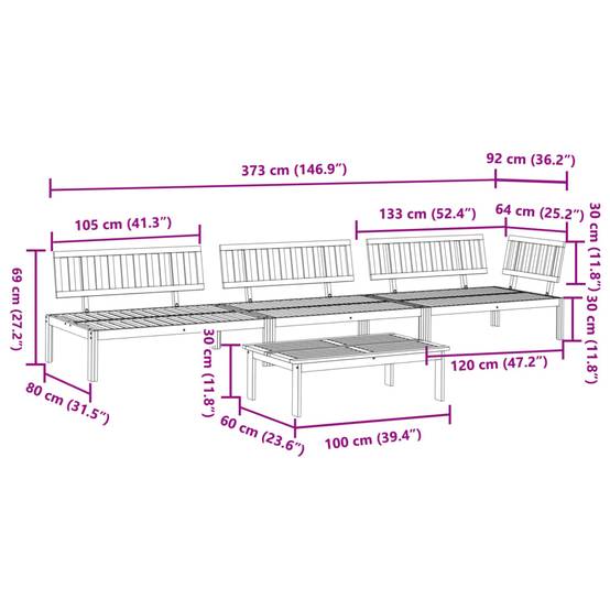 Salon de Jardin Palette 4pcs Bois d'Acacia à Lattes Modulable avec Table pour Terrasse Brun Huilé – ComfortXL Outdoor Living - Image 8