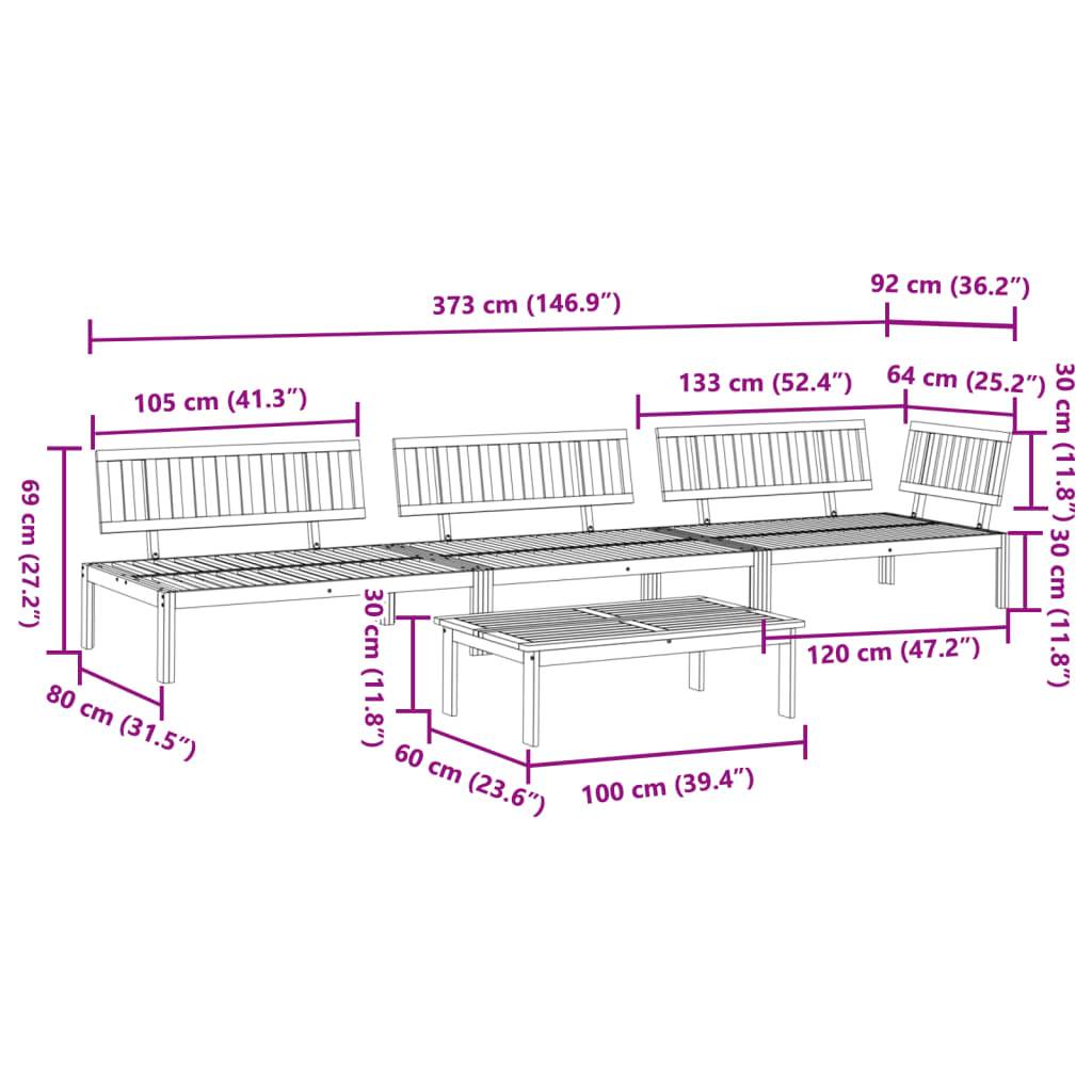 Salon de Jardin Palette 4pcs Bois d'Acacia à Lattes Modulable avec Table pour Terrasse Brun Huilé – ComfortXL Outdoor Living - Image 8