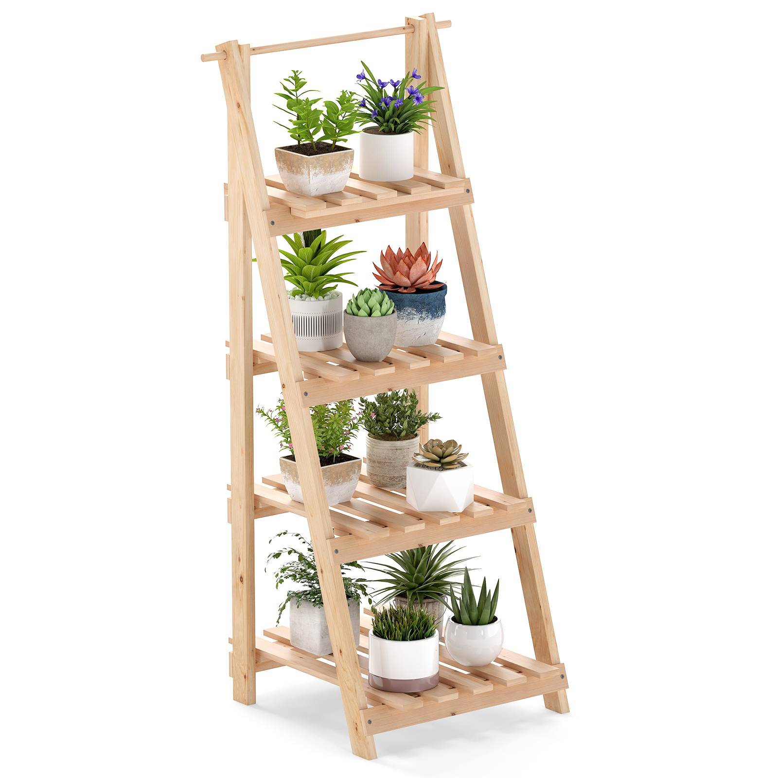 Étagère de Jardin en Bois de Sapin 4 Niveaux, Echelle à Fleurs de 109CM de Hauteur, Support de Plante d'Intérieur Extérieur pour Salon Balcon, Naturel - Image 1