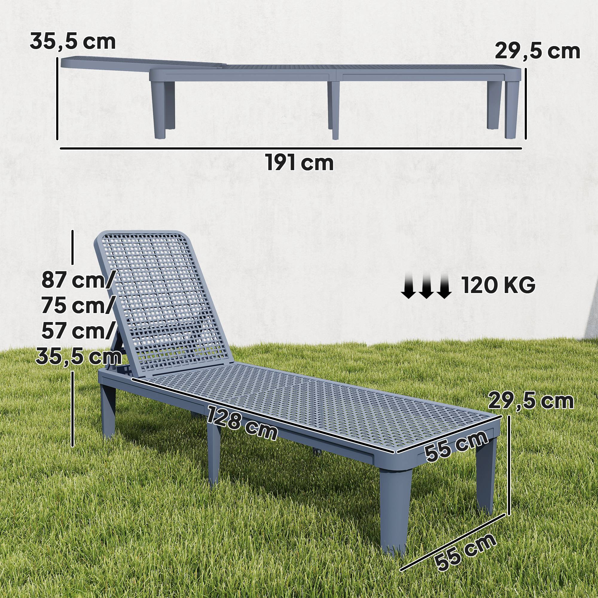 Chaise longue de jardin inclinable avec dossier réglable 4 positions et structure en PP 191 x 55 x 35,5 cm Gris foncé - Image 5