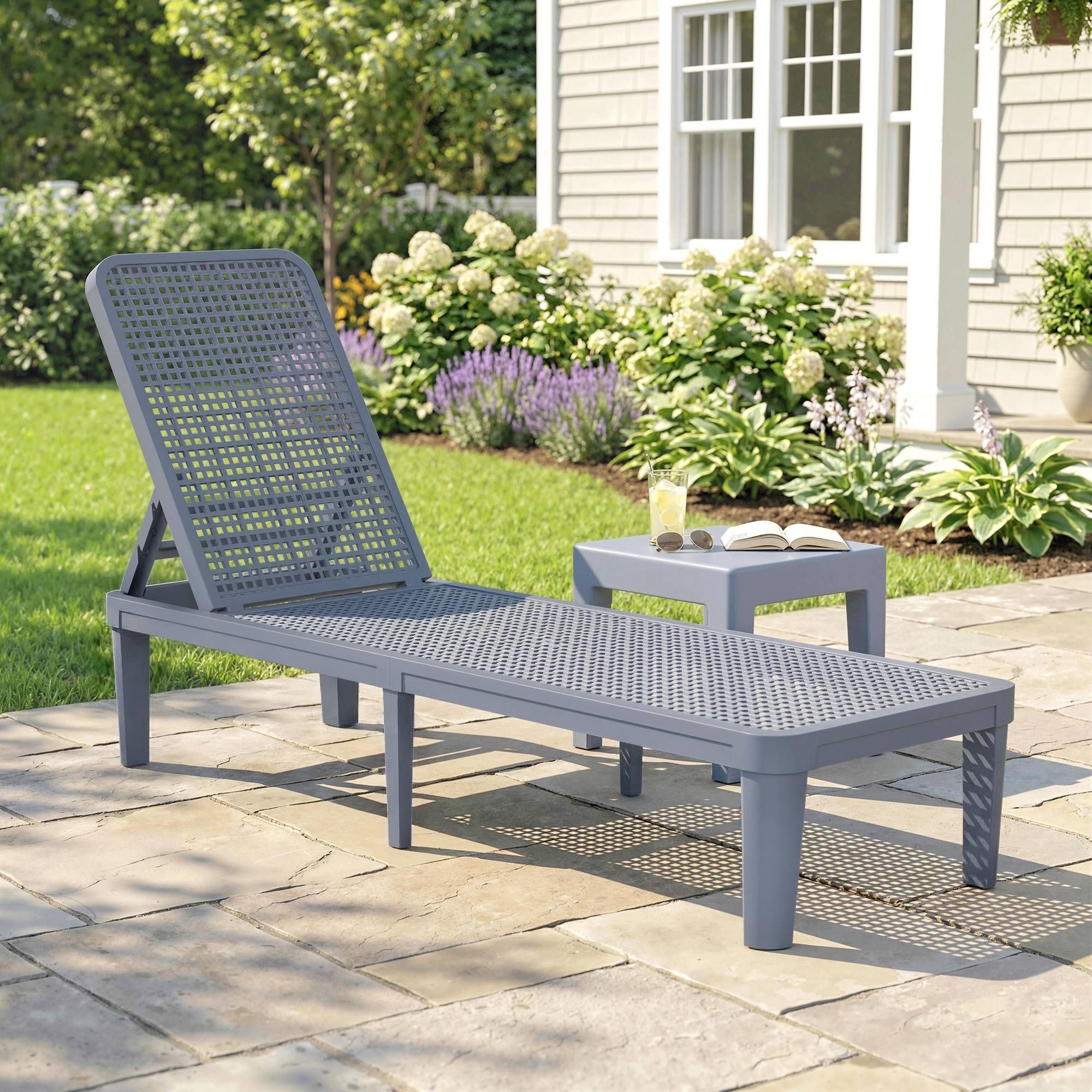 Chaise longue de jardin inclinable avec dossier réglable 4 positions et structure en PP 191 x 55 x 35,5 cm Gris foncé - Image 3