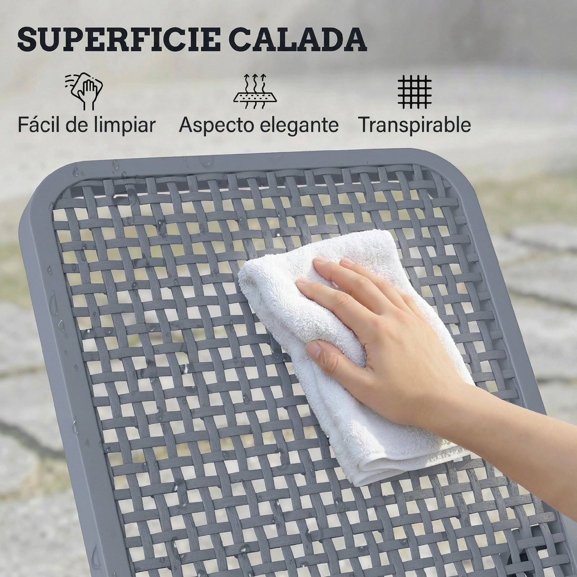 Chaise longue de jardin inclinable avec dossier réglable 4 positions et structure en PP 191 x 55 x 35,5 cm Gris foncé - Image 9