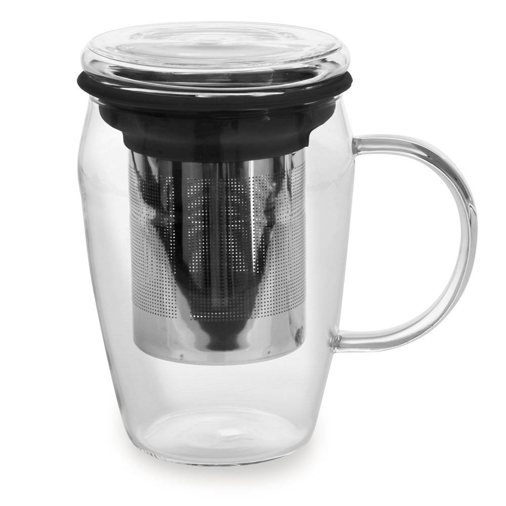 Mug infuseur 43 cl en borosilicate décor noir - Image 1