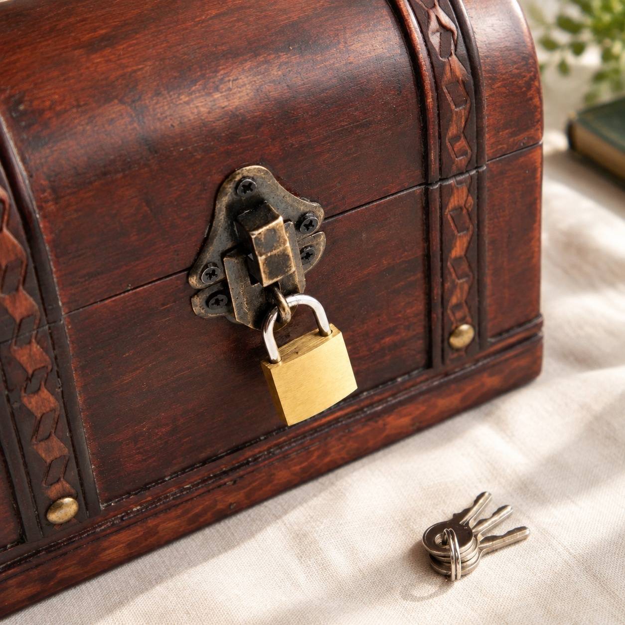 Coffre au Trésor en Bois avec Cadenas et Clé Idéal Boîte à Cadeaux - Image 3