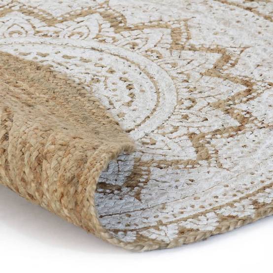 Grand Tapis Rond en Jute Tressé Fait Main Motif Mandala Réversible Naturel et Blanc 150 cm – ComfortXL Outdoor Living - Image 2