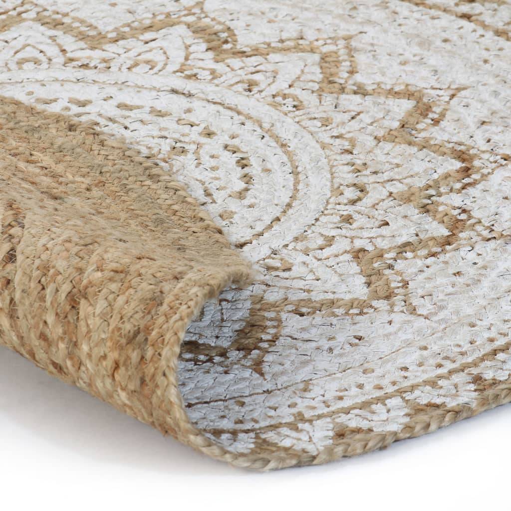 Grand Tapis Rond en Jute Tressé Fait Main Motif Mandala Réversible Naturel et Blanc 150 cm – ComfortXL Outdoor Living - Image 2
