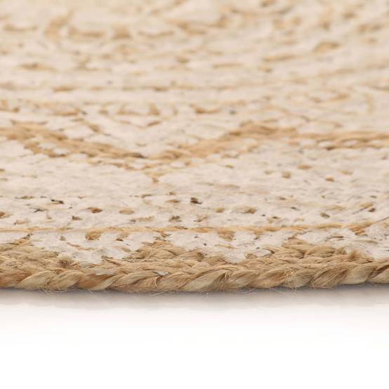 Grand Tapis Rond en Jute Tressé Fait Main Motif Mandala Réversible Naturel et Blanc 150 cm – ComfortXL Outdoor Living - Image 3