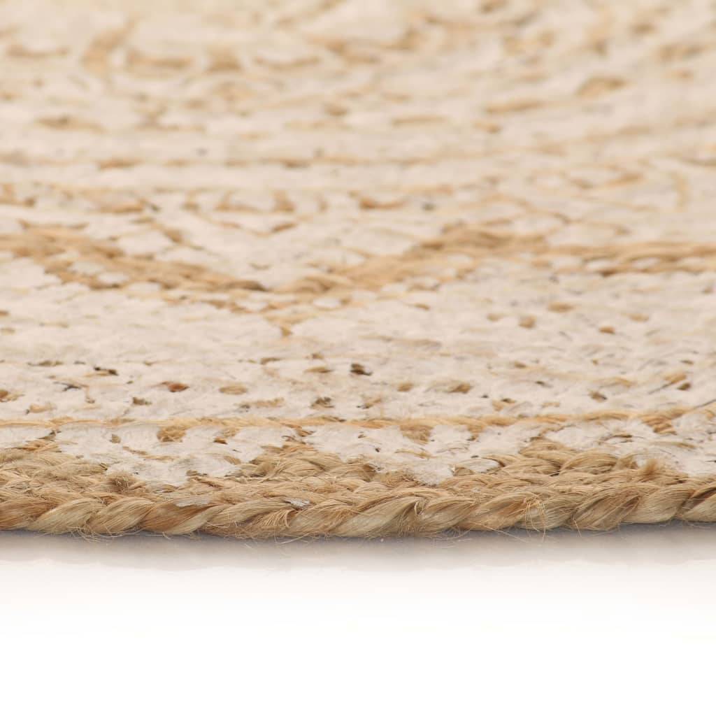 Grand Tapis Rond en Jute Tressé Fait Main Motif Mandala Réversible Naturel et Blanc 150 cm – ComfortXL Outdoor Living - Image 3