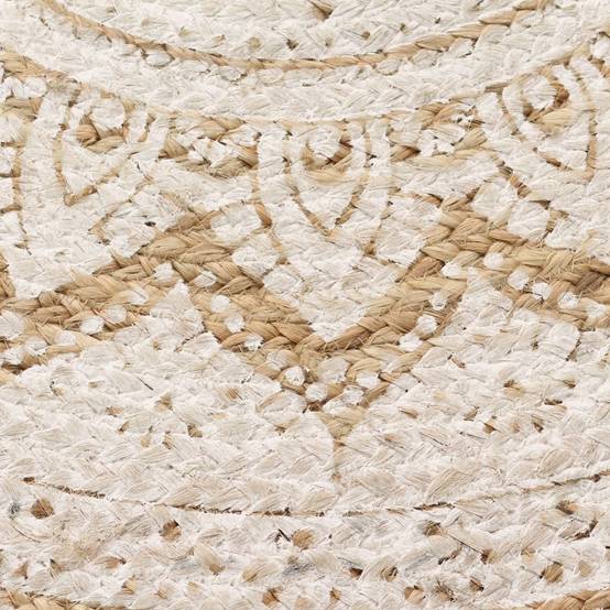 Grand Tapis Rond en Jute Tressé Fait Main Motif Mandala Réversible Naturel et Blanc 150 cm – ComfortXL Outdoor Living - Image 4