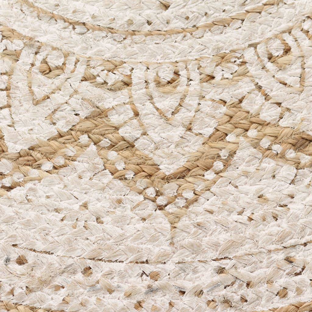 Grand Tapis Rond en Jute Tressé Fait Main Motif Mandala Réversible Naturel et Blanc 150 cm – ComfortXL Outdoor Living - Image 4