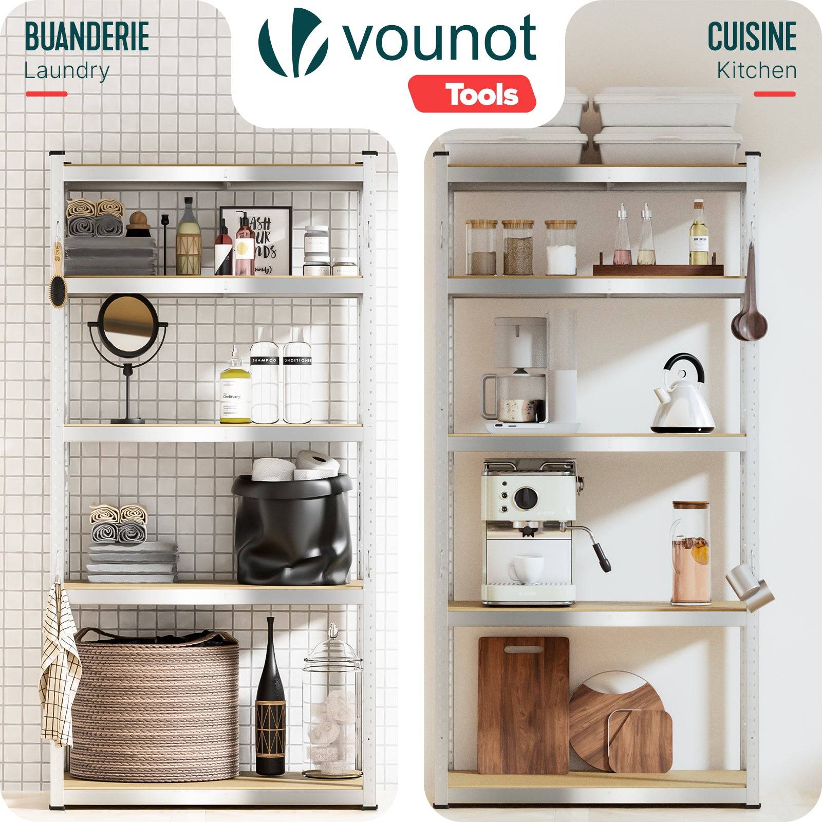 Vounot - Etagères métalliques charge lourde 875kg - 90x40x180cm - 5 tablettes réglables - rayonnage robuste VOUNOT® - Image 7