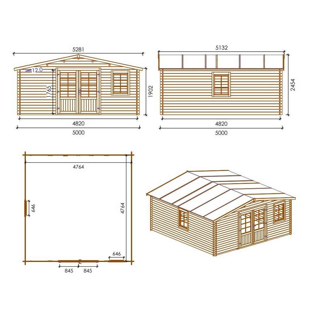 Altanka - Abri de jardin en bois - 25m2 - 5x5m - Ep. 28mm - Couleur: naturel - DOM591 - ALTANKA - Imagen 3