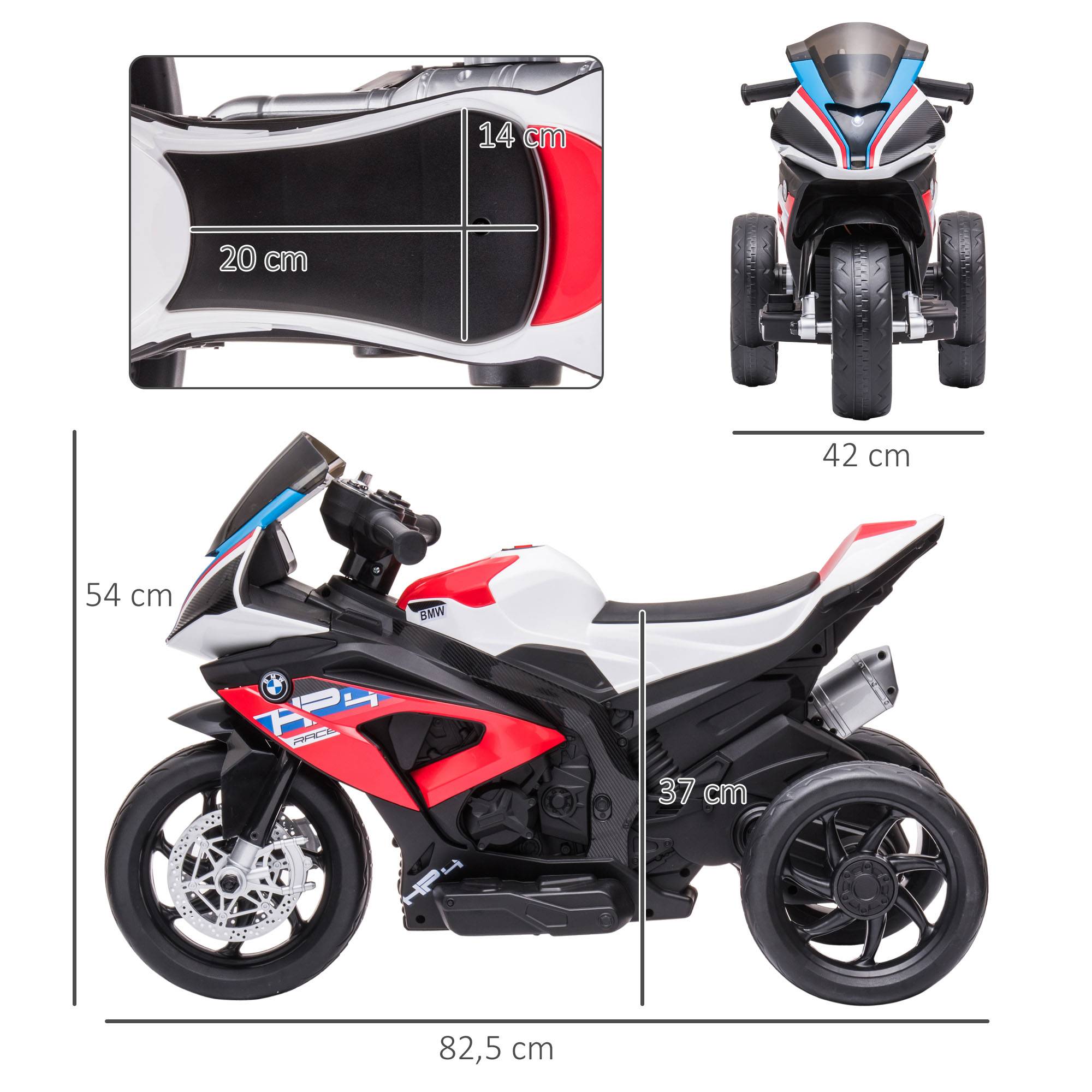 Sans Marque - Moto électrique BMW HP4 18 mois musique USB 2,5 km/h marche avant arrière 82,5x42x54 cm rouge - Image 5