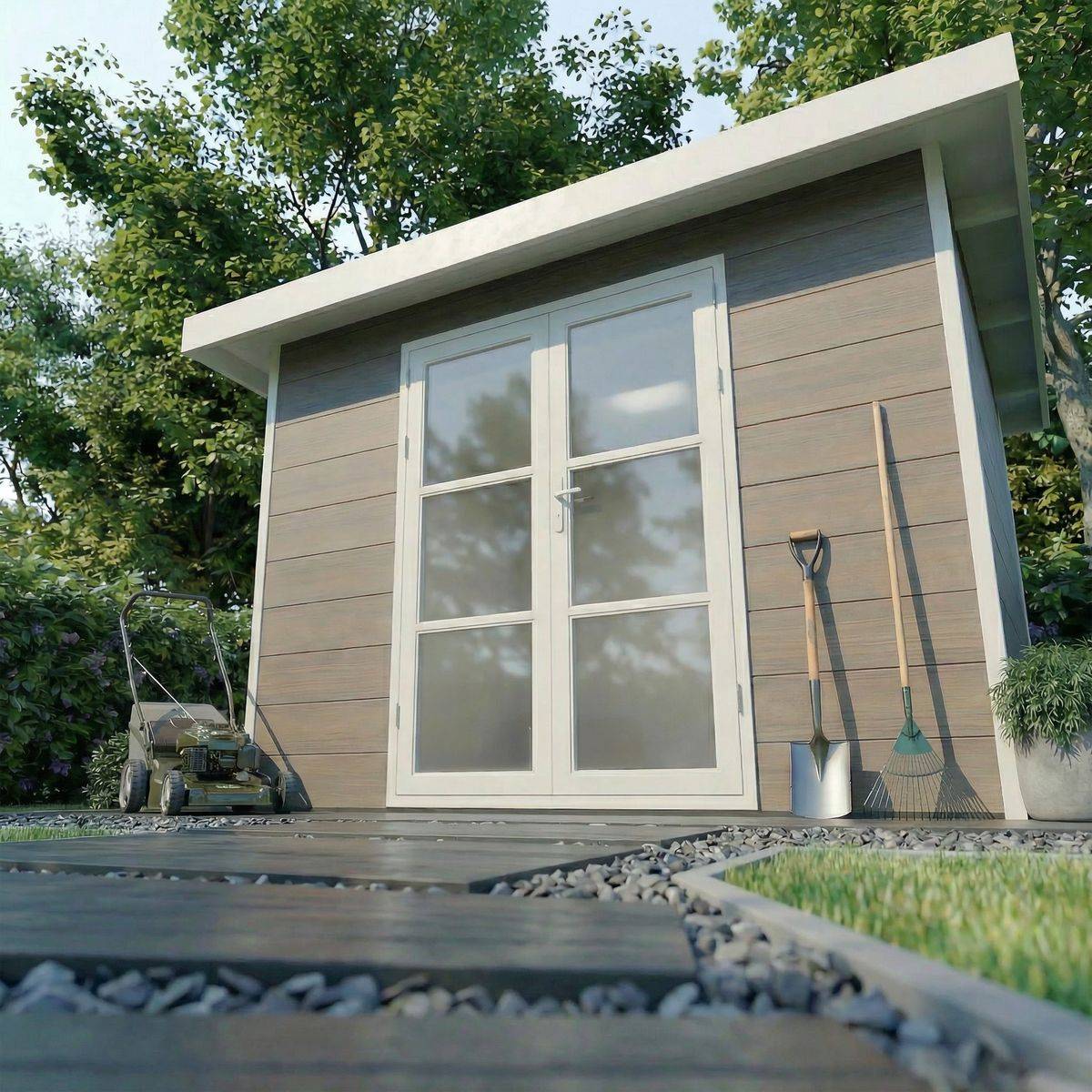 Direct Abris - Abri de Jardin Composite ALMA - 9m2 Gris/blanc - Cabane de Jardin - Image 2