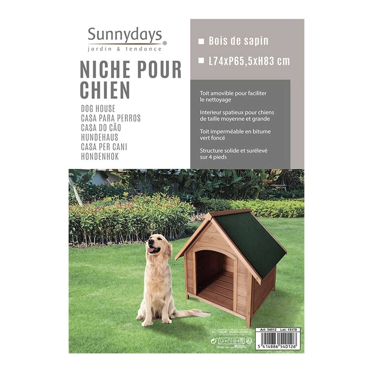 Sans Marque - Niche pour chien Oslo avec toit amovible en bois naturel - Toilinux - Imagen 2