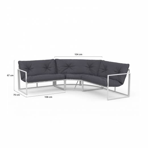 IDMARKET - Salon de jardin bas NAIROBI 8 places salon d'angle en acier blanc et coussins gris - Image 3