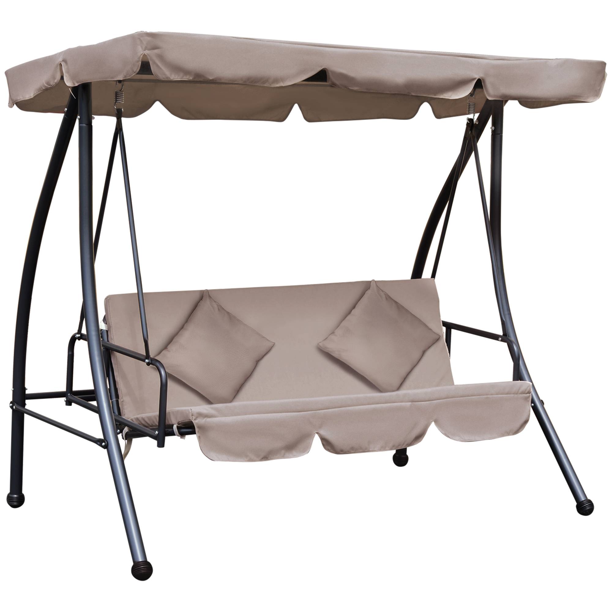 Outsunny - Balancelle de jardin convertible 3 places grand confort inclinaison toit réglable matelas fourni métal polyester noir et beige - Outsunny - Imagen 1
