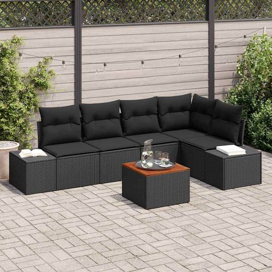 Salon de jardin 5 places 6 pcs avec table basse et coussins en polyrotin Noir – ComfortXL Outdoor Living - Image 1