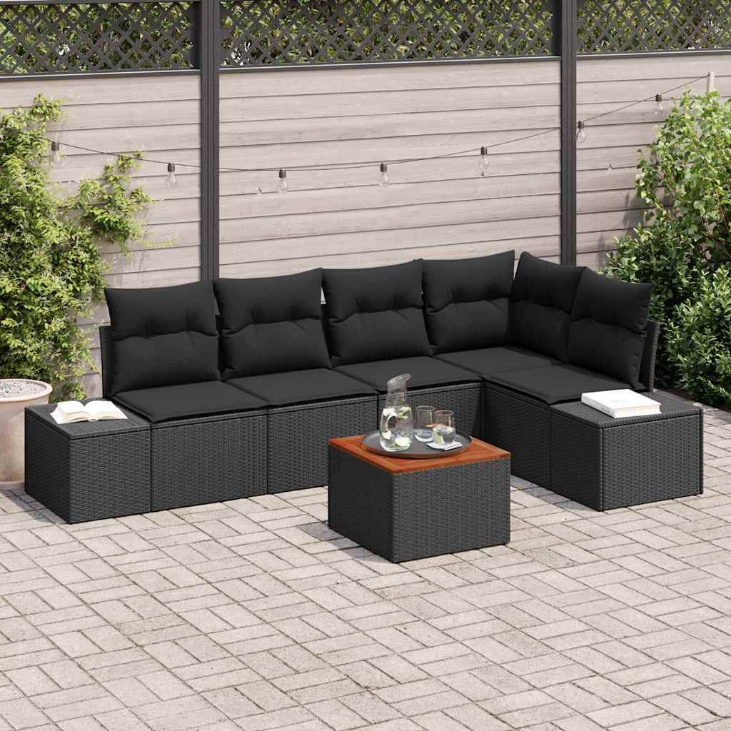 Salon de jardin 5 places 6 pcs avec table basse et coussins en polyrotin Noir – ComfortXL Outdoor Living