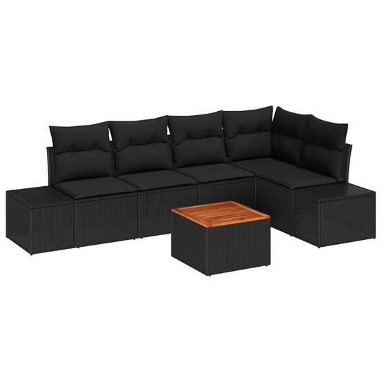 Salon de jardin 5 places 6 pcs avec table basse et coussins en polyrotin Noir – ComfortXL Outdoor Living - Image 2