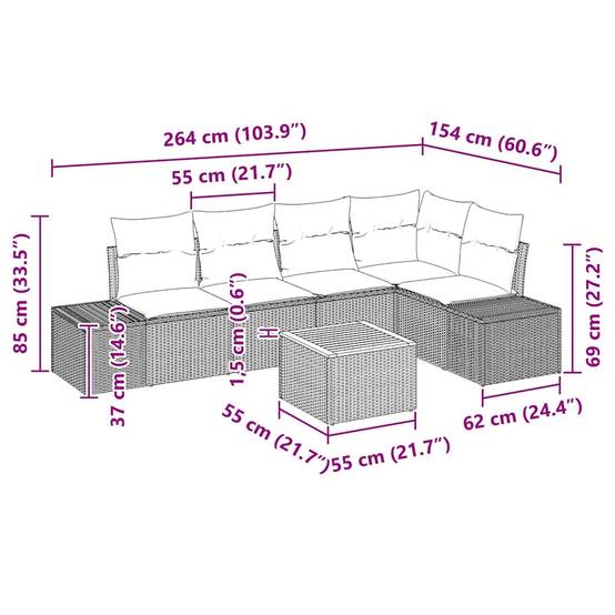 Salon de jardin 5 places 6 pcs avec table basse et coussins en polyrotin Noir – ComfortXL Outdoor Living - Image 9
