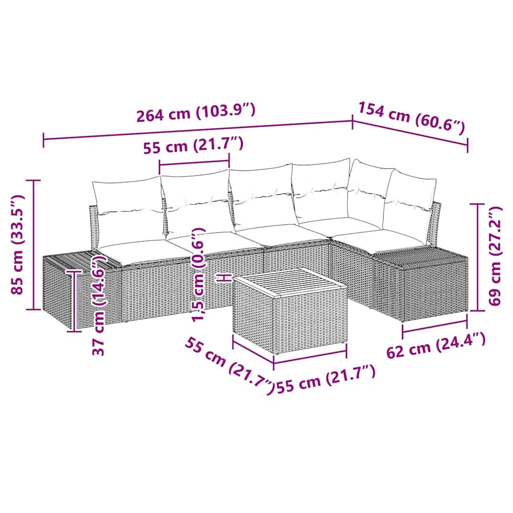 Salon de jardin 5 places 6 pcs avec table basse et coussins en polyrotin Noir – ComfortXL Outdoor Living - Image 9
