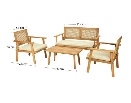 Best Mobilier - Siboney - salon bas de jardin 4 places - bois, cannage et coussins beiges - Best Mobilier - Imagen 4