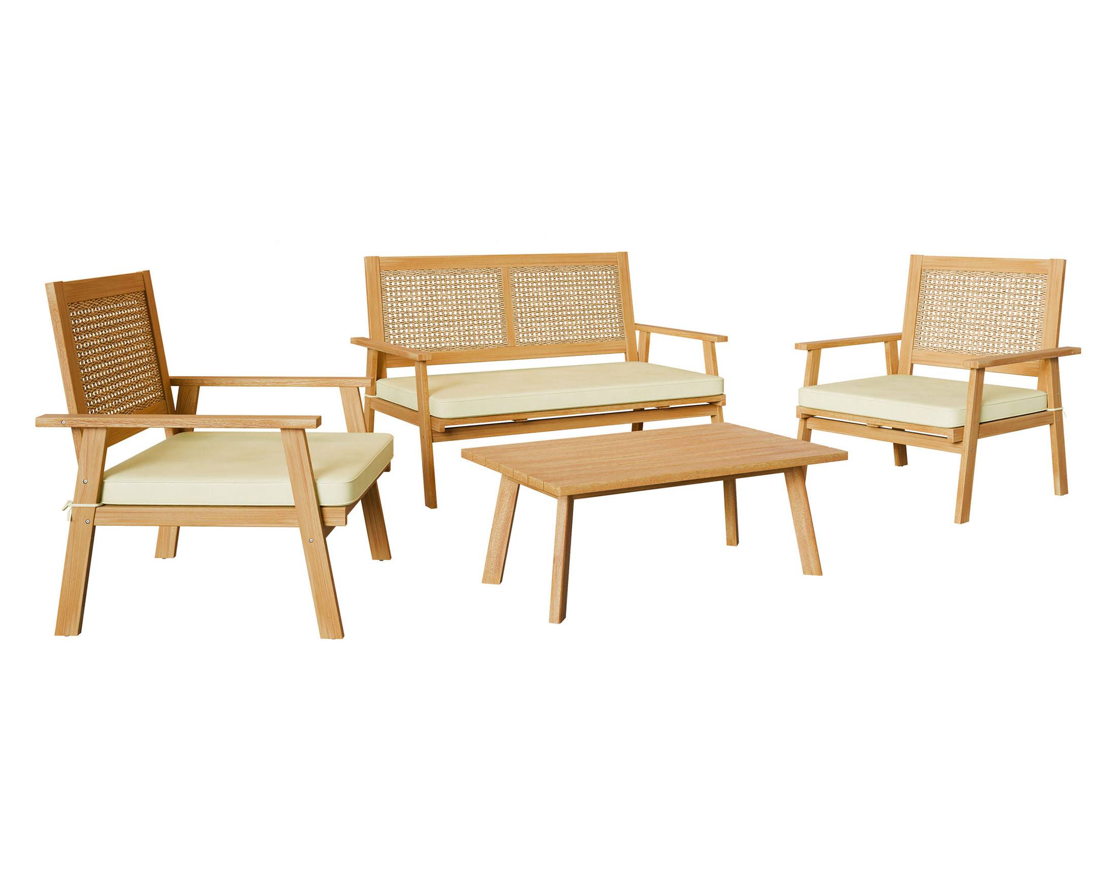 Best Mobilier - Siboney - salon bas de jardin 4 places - bois, cannage et coussins beiges - Best Mobilier - Imagen 3