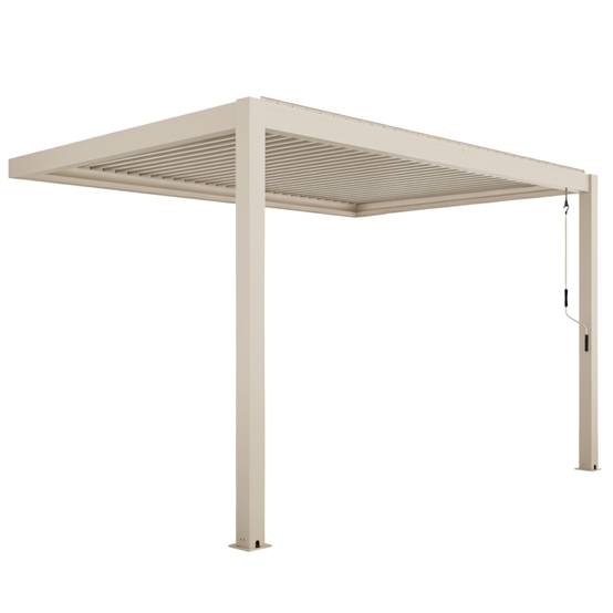 Oviala - Pergola bioclimatique adossée 3x4 m et 1 store bois crème Oia - Oviala - Image 5