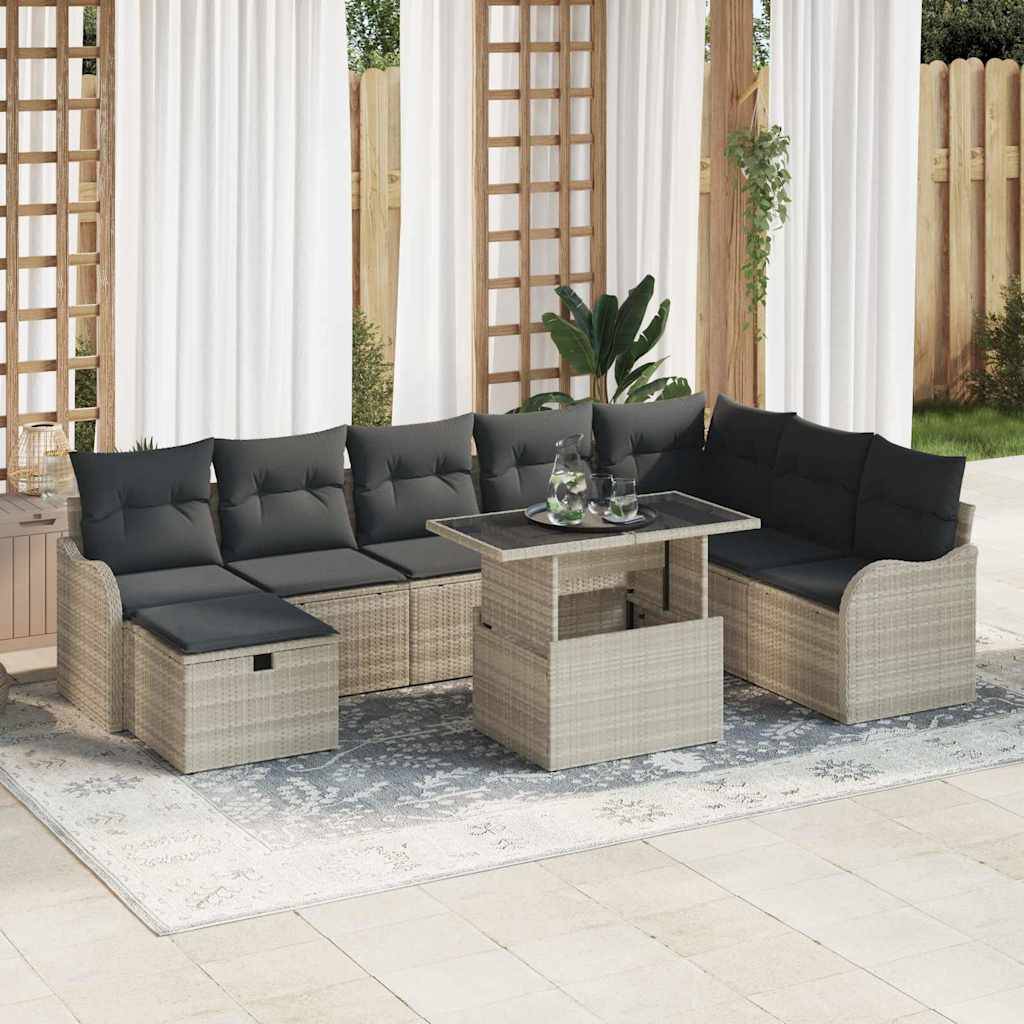 Canapé d'angle modulable 8 places en poly rotin avec assises de rangement Gris Clair – ComfortXL Outdoor Living - Image 1