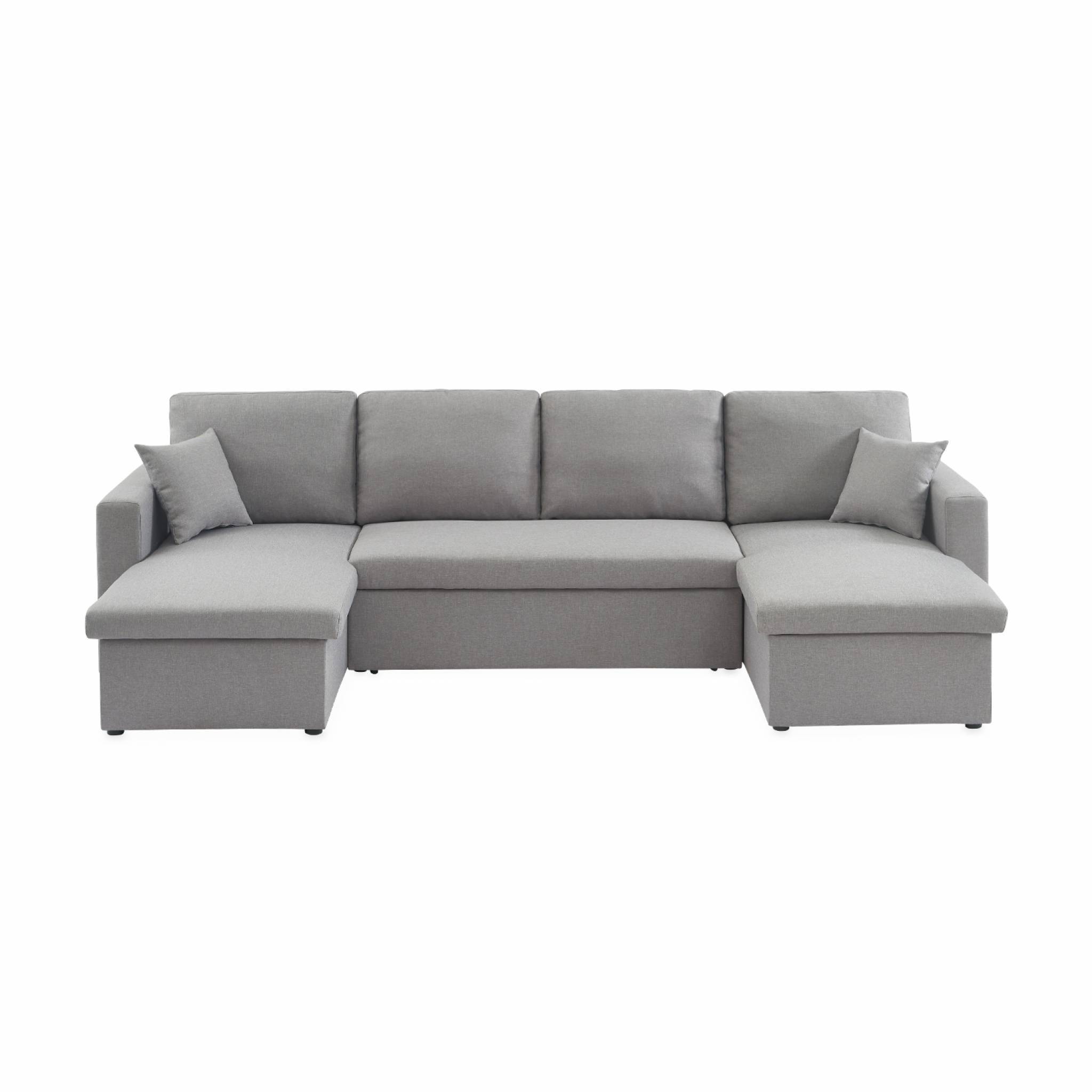 Canapé panoramique convertible en tissu gris clair. 4 places. coffre rangement. lit modulable  | sweeek - Image 7
