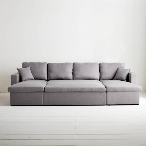 Canapé panoramique convertible en tissu gris clair. 4 places. coffre rangement. lit modulable | sweeek - Image 5