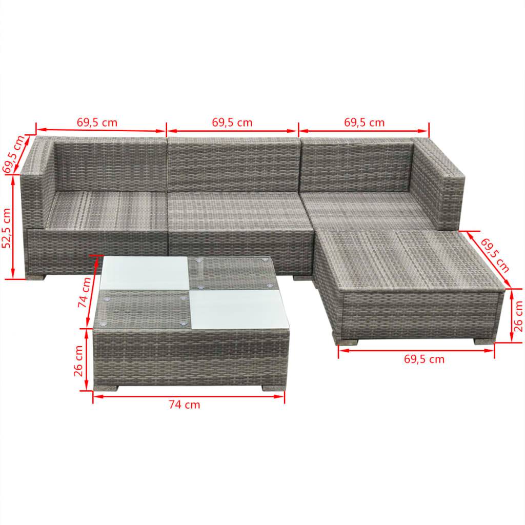 Vidaxl - Salon de jardin 5 pcs avec coussins résine tressée gris vidaXL 42735 - Imagen 3