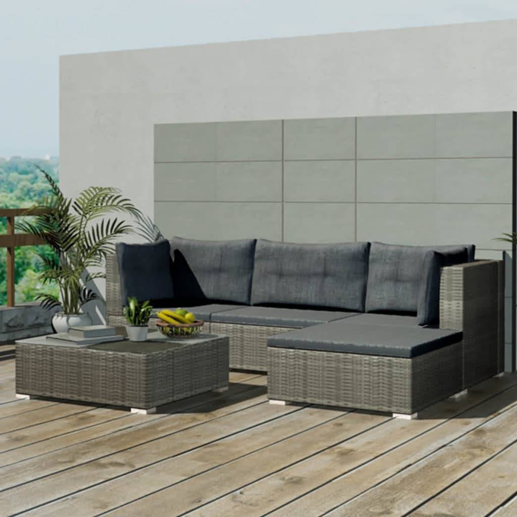 Vidaxl - Salon de jardin 5 pcs avec coussins résine tressée gris vidaXL 42735 - Imagen 1