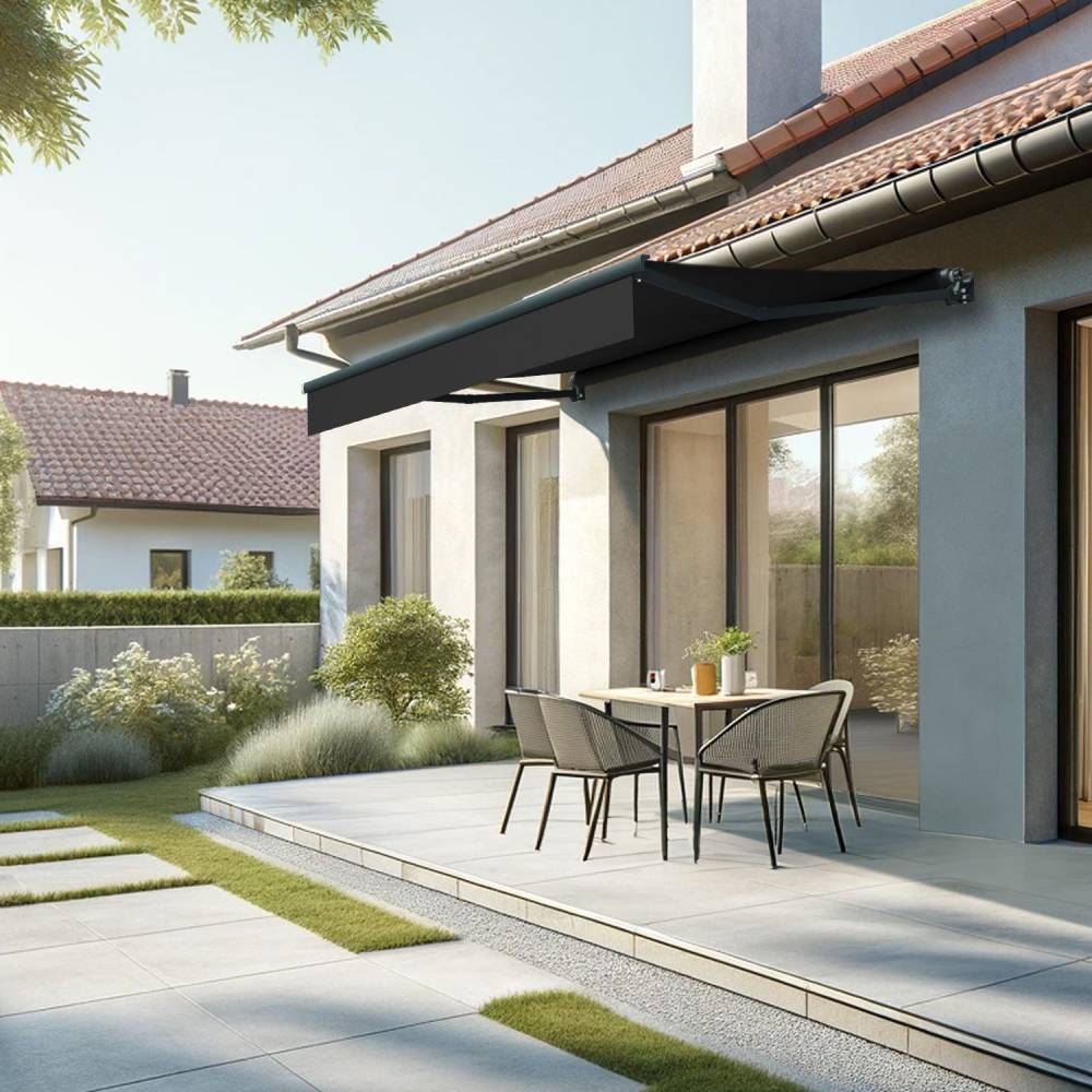 Store banne loggia LOCUS 3,00x2,00m (Manuelle - Noir - Gris anthracite) - Alia Productions - Imagen 1