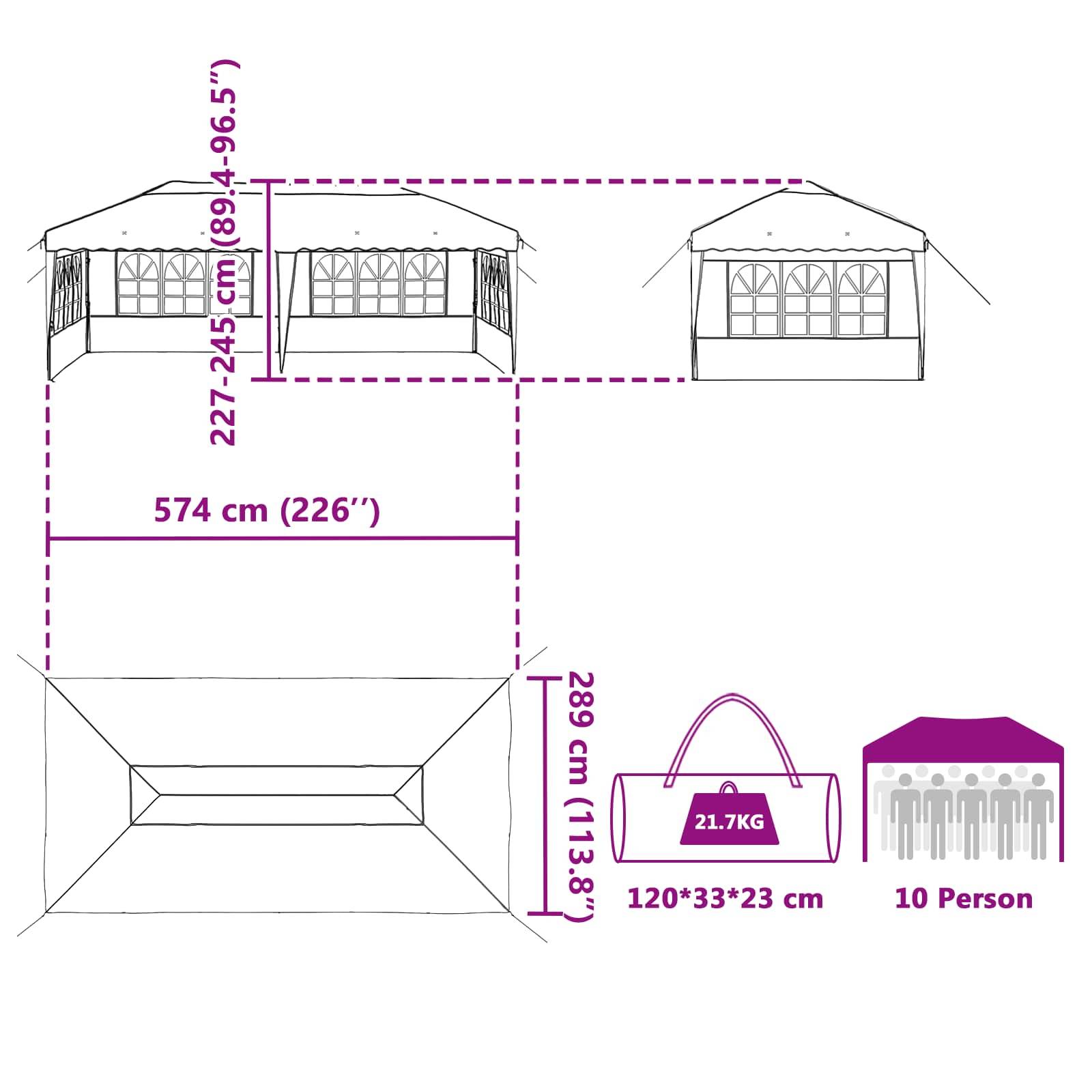 ComfortXL - Tente de réception pliable acier oxford marché événement montage rapide 575x289cm crème - ComfortXL Outdoor Living - Image 9