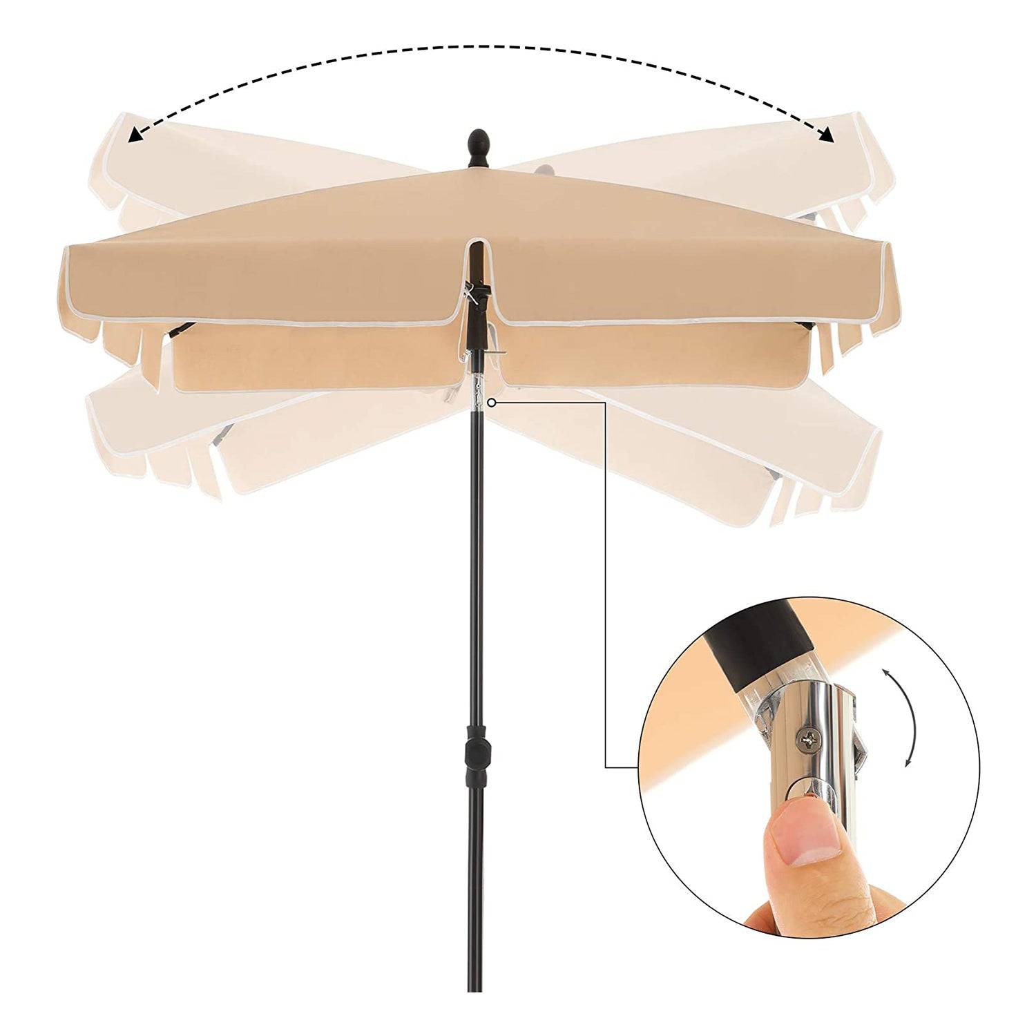 Parasol de balcon rectangulaire 1,8 x 1,25 m protection UPF 50+ ombrelle toile avec revêtement en PA sac de transport terrasse jardin sans socle taupe - Image 3