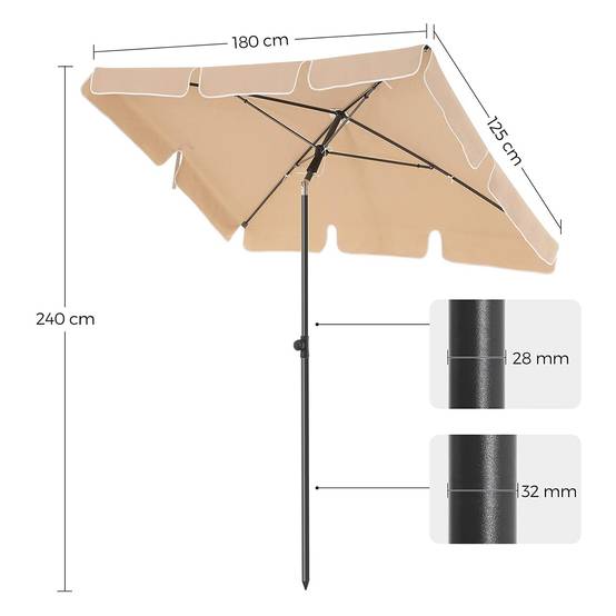 Parasol de balcon rectangulaire 1,8 x 1,25 m protection UPF 50+ ombrelle toile avec revêtement en PA sac de transport terrasse jardin sans socle taupe - Image 6