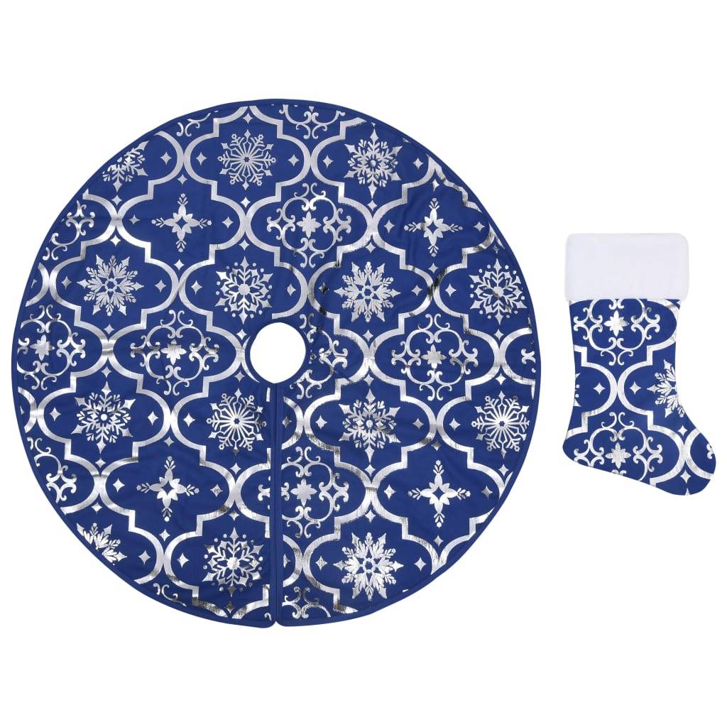 Jupe de sapin de Noël - Robe de sapin - Tapis de sapin de luxe avec chaussette Bleu 90 cm Tissu - Image 1