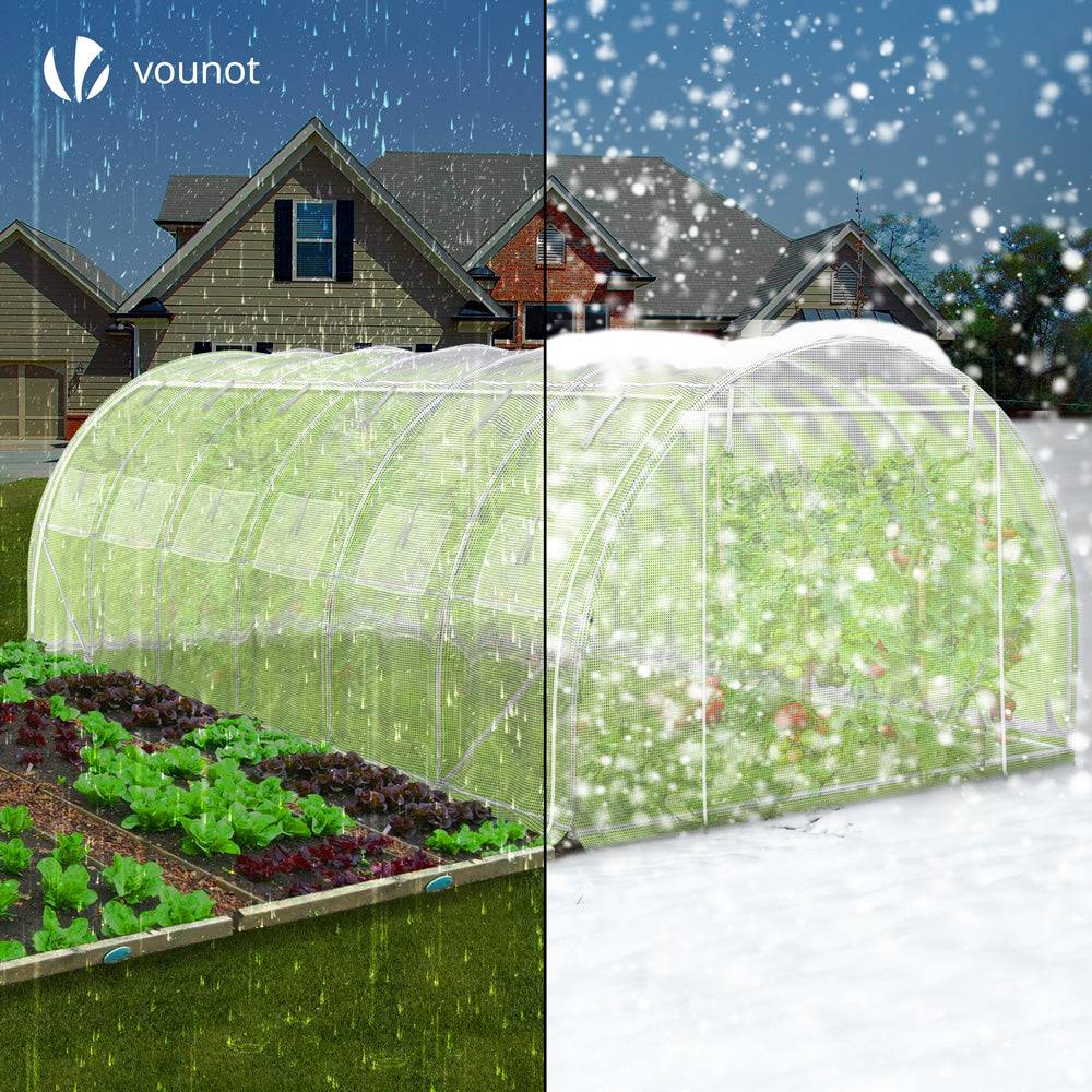 Vounot - Serre de jardin tunnel Toute Saison 18m² - 6L x 3l x 2H m - fenêtres et portes latérales zippées enroulables, barre anti-tempête - Image 4
