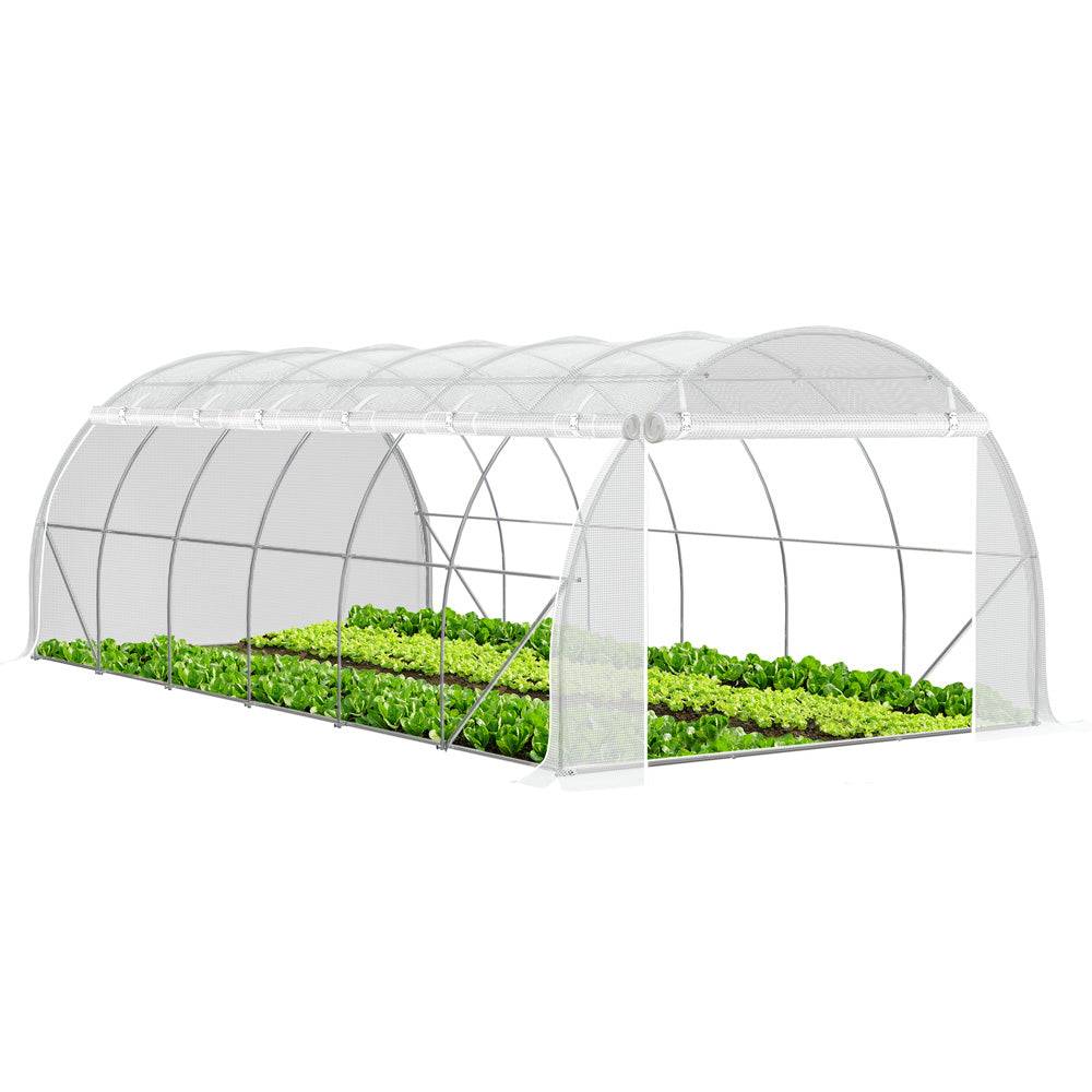 Vounot - Serre de jardin tunnel Toute Saison 18m² - 6L x 3l x 2H m - fenêtres et portes latérales zippées enroulables, barre anti-tempête - Image 1